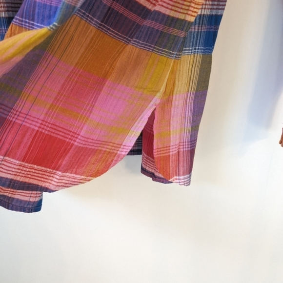 Soft Surroundings Sansonne Shirt Multi Plaid Gauzy Cotton Smocked Embroidered - Picture 3 of 7